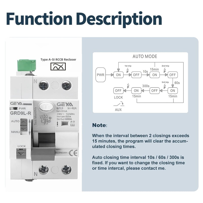 GEYA Automatic Reclosing Leakage Circuit Breakers RCD Electromagnetic (Auto Recloser