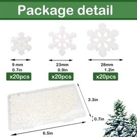 HADDIY Small Snowflakes for Craft,60 Pcs White Glitter Plastic Mini Snowflake for Christmas Embellishments and Winter Party DIY Craft Decoration-3 Different Size