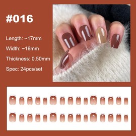 【NEW ARRIVALS!】 Press on Nails French Tip Bling Coffin Short Almond Fake Nails with Designs Glue on Nails Long Glossy Gradient Medium False Nails Reusable Full Cover Thick Nail Acrylic Stick on Nails for Women Girls 24 Pcs:_016