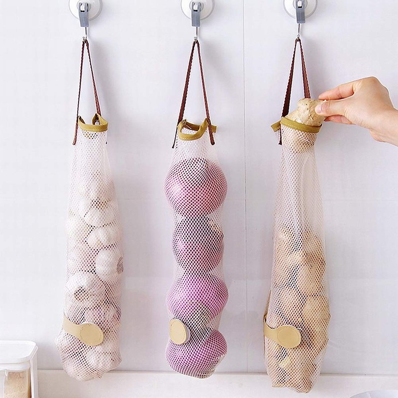 Set of 7 Pieces Long Hanging Mesh Storage Bags,Reusable Net