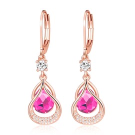 Dangle Earrings Trendy Leverback Birthstone Earrings 14K Rose Gold Teardrop Dangle Earrings Fine Jewelry Birthday Gifts for Women(Rose Gold October)