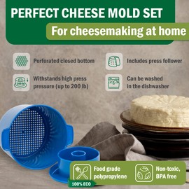 Cheese Mold with a Follower – Cheese Making Kit – Cheesemaking Supplies – Cheese Set for Press – Paneer Maker - 0.48 gal - 1.8 L Blue