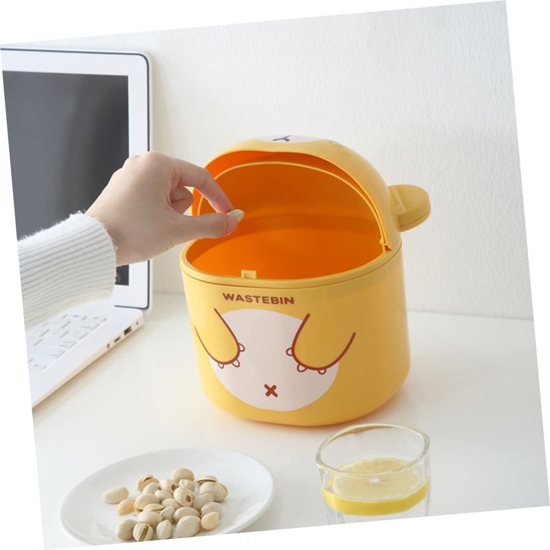 Alipis Kawaii Mini Trash Can with Lid Small Plastic Desktop