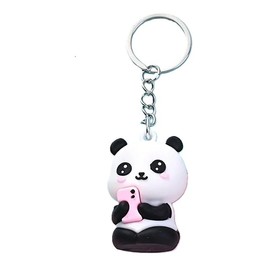 Panda Keychain Family Cute Cartoon Animal Colorful Bag Key Chain Keyring Ornament Bag Purse Charm Accessories duck (Pink)
