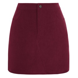 Kate Kasin Women Wine Red Corduroy Skirt Fall Winter Mini Skirt Pencil Skirt High Waist Skirt with Pockets 2XL