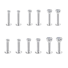CANDYFANCY 6 Pairs 16g Cubic Zirconia Cartilage Earrings Set Stainless Steel Daith Tragus Forward Helix Earrings 2-4mm Gem
