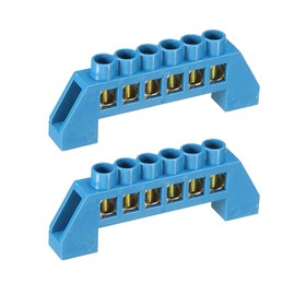 sourcing map Terminal Grounding Bar Screw Block Barrier Brass Strip 6 Positions Blue for Electrical Distribution Pack of 2