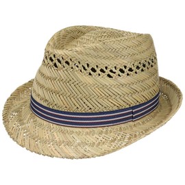 Lipodo Stripes Harvest Aid Straw Hat Women/Men – Made in Italy – Straw Sun Hat – Airy Summer Hat – With Striped Hat Band – Straw Trilby Spring/Summer, natural