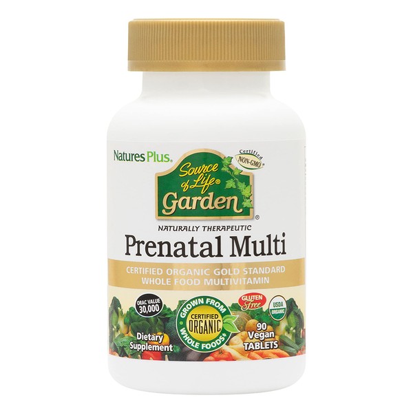 NaturesPlus Source of Life Garden Certified Organic Prenatal Multivitamin - 90 Vegan Tablets - Supports Reproductive Health & Pregnancy - Folic Acid - Non-GMO, Vegetarian, Gluten-Free - 30 Servings