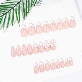 24 Pcs Press on Nails, Fake Nails French Tip False Nails Glue on Nails Full Cover Oval Stick on Nails for Women Girls Nail Art Accessories（Style 2）