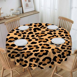 IBILIU Leopard Print Round Tablecloth 60",Animal Print Skin Pattern Cheetah Polyester Table Cloths Brown Round Table Cover for Kitchen Decor Dining Room Party Banquet