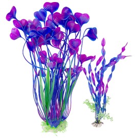 Hamiledyi Aquarium Plastic Plants Tall Fish Tank Decorations, Fish Tank Plants Artificial Green Water Plants Grass Cluster Aquarium Décor Soft Plastic Fake Aquarium Artificial Plants 2PCS