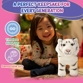 12” Standing Stuffed White Tiger for Boys & Girls, Safari Baby Shower Decorations, Soft Plush, Nursery Décor, Huggable Soft Toys, Realistic Features, Elephant, Lion, Wolf, Rhino & More (White Tiger)