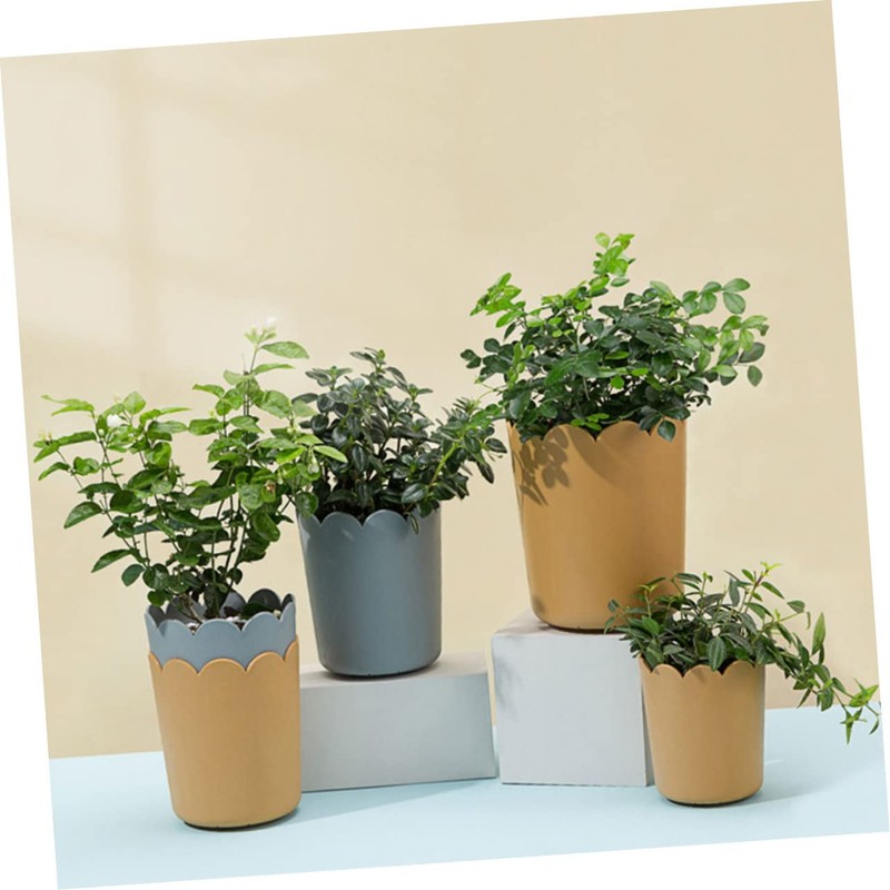 Sosoport 10sets Breathable Plastic Flowerpots with Tray Scalloped Design Nursery