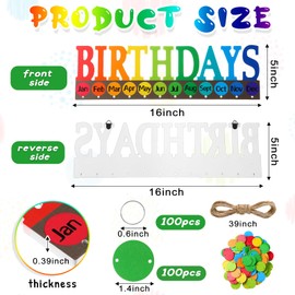 Yousoontic Colorful Birthday Calendar Wall Hanging 16''x5'' DIY Birthday Tracker Calendar Board with 100 Pcs Wood Tags Birthday Chart Wall Hanging Calendar Reminder Plaque for Home Classroom Decor