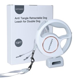 LovYoPet Retractable Two Dog Leash - Leash with LED Light, 360° Tangle-Free Swivel, Durable Stitching, One-Touch Lock, Ergonomic Grip - for Small to Medium (up to 33lb per Dog)