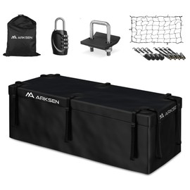 ARKSEN Waterproof Hitch Cargo Carrier Bag with Combination Lock for Truck SUV RV Trailer- Include Net, Heavy Duty Stainless Steel Hitch Tightener, Anti-Rattle Stabilizer, 2 pcs 19.7Ft Straps