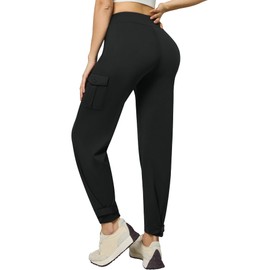 Casei Womens Cargo Pants, Wide Leg Yoga Pants High Waist Stretch Casual Pants with Pockets Business Travel Work Black XL