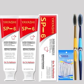 [99% People Choose] Mint SP-6 Toothpaste Oral Health Management, Fresh Breath,Free of Fluoride, Hydroxyapatite, Anti plaque, Oral Health Management triple whitening   Comfort - Specification: 2Pcs+2* Toothbrush+30Pcs of dental floss