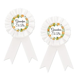 Orange Grandma To Be Tinplate Badge Pin, Little Cutie Baby Shower Button Pin, Orange Grandpa To Be Button Pin, White Rosette Little Cutie Gender Reveal Brooch Buttons for New Grandparents