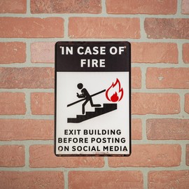 TG,LLC Treasure Gurus Metal in Case of Fire Social Media Post Exit Novelty Emergency Warning Wall Sign Funny Home Bar Decor
