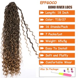 EFFGOCO Goddess Locs Crochet Hair Mini Locs 18 Inch 7 Packs Deep Wave Crochet Hair 16 Strands/Pack Crochet Hair Pre Looped Boho Box Braids Butterfly Crochet Hair for Women (18Inch, T1B/27)