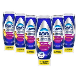 Dawn Platinum EZ-Squeeze Dish Soap Liquid, Dishwashing Liquid, Grease Removal, Upside Down Bottle, Wild Jasmine, 6x18 Fl Oz Bundle