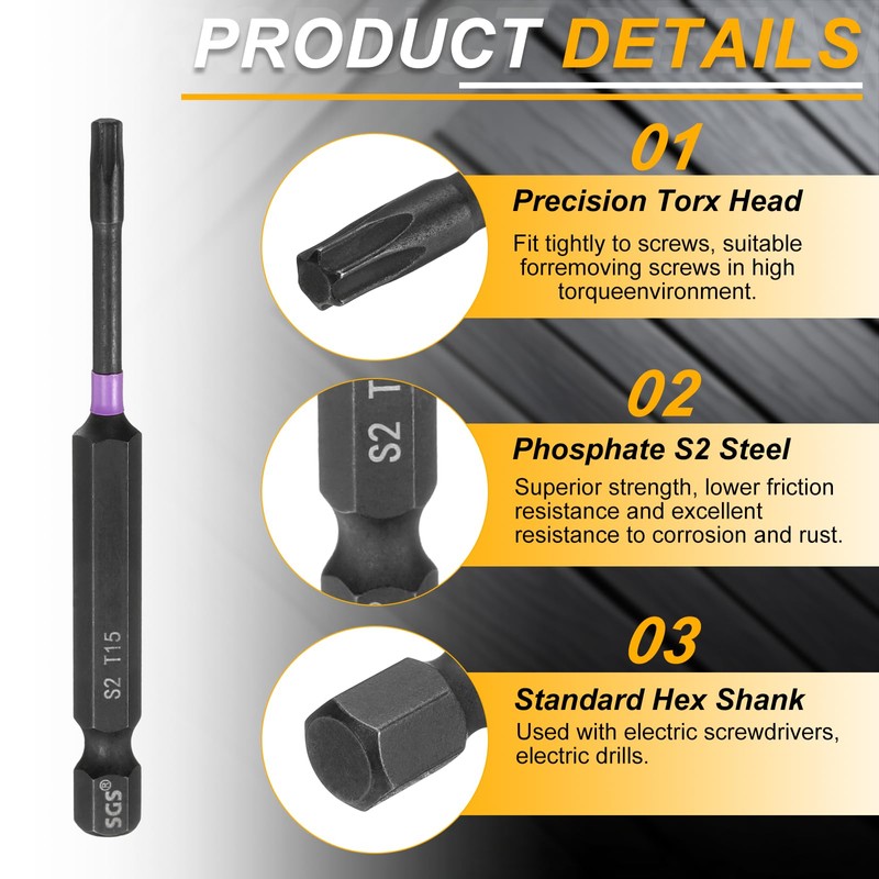 sourcing map T15 Torx Head Impact Screwdriver Bits 1/4" Hex