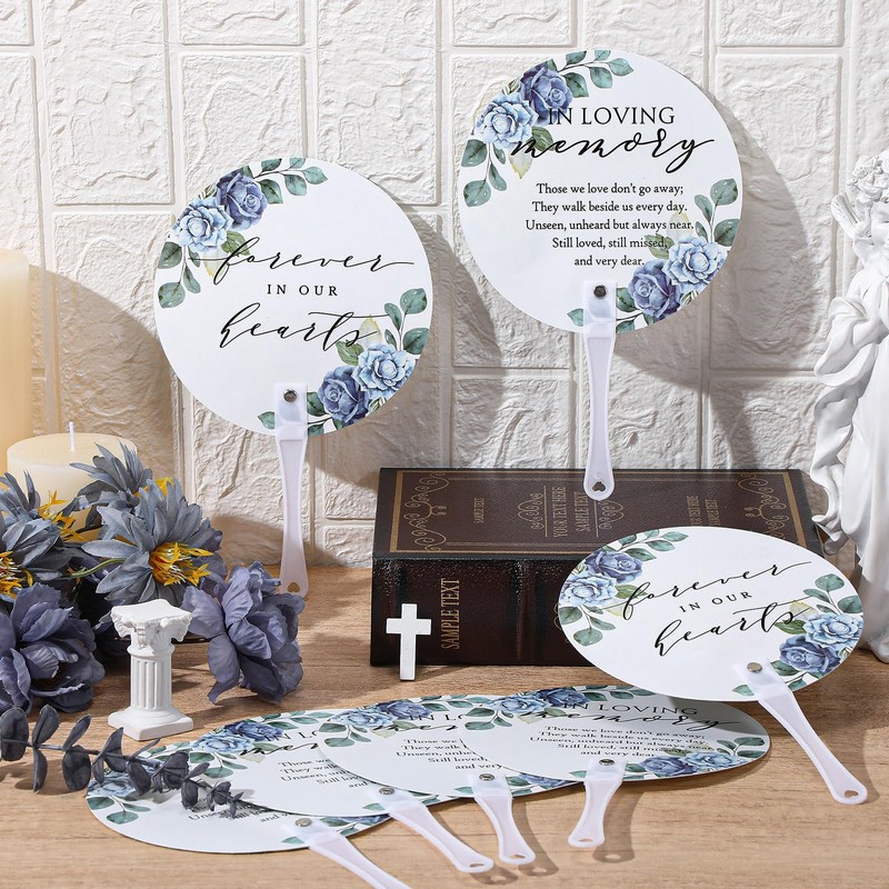 Teling 100 Pcs Funeral Favors Round Fans Bulk Plastic Handheld