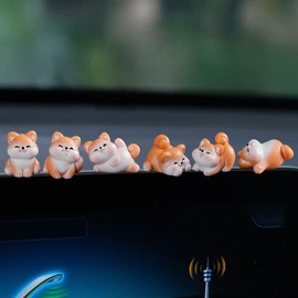 Juego de 6 mini cifras de resina Shiba Inu para perro, lindas decoraciones de salpicadero de coche, divertidas decoraciones de espejo retrovisor de coche, accesorios interiores de automóvil, adornos