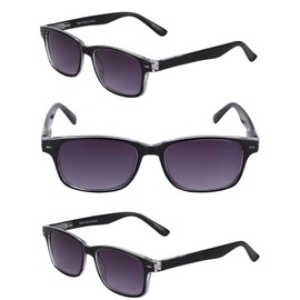 Mass Vision 3 Pair of Wayfarer The Summerville Full Reading Sunglasses - Outdoor Reading Sunglasses NOT Bifocals - Soft Pouches Included (Black, 1.25)