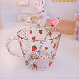 RQEVSNVK Creative Cute Peach Glass Cup Simplicity Design Transparent Glass Cup Household Tasse Drinking Strawberry Glass Cup (Strawberry)