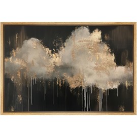 SIGNFORD Framed Canvas Print Wall Art Abstract Golden Clouds in Dark Sky Wilderness Illustrations Decorative Bohemian Rustic Mid-Century Modern Landscape for Bedroom - 24"x36" Natural