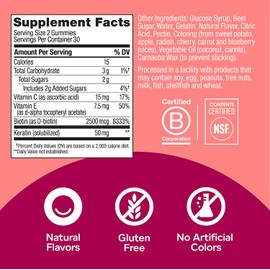 OLLY Undeniable Beauty Gummy, For Hair, Skin, Nails, Biotin, Vitamin C, Keratin, Chewable Supplement, Grapefruit, 30 Day Supply - 60 Count