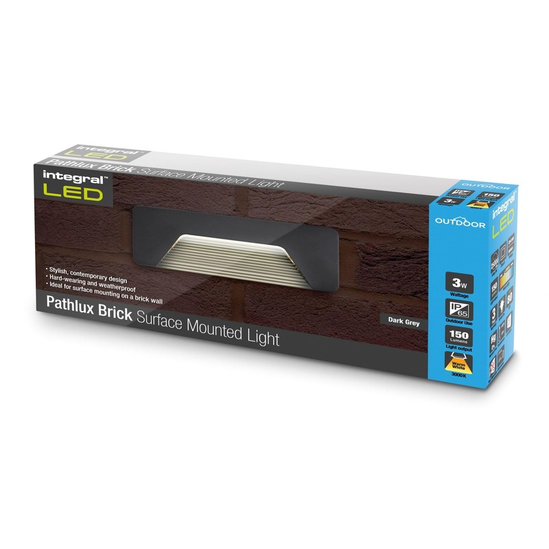 PathLux Surface Brick Light IP65 3w 150lm 3000K Dark Grey
