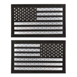 EmWoot 2PCS America American Flag Patches IR Infrared Reflective Patch Laser Cut Patch Regular and Reverse Hook and Loop(3x2 Inch Black White)