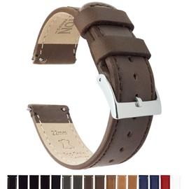 BARTON WATCH BANDS Quick Release Top Grain Leather Watch Band Strap, Saddle Leather/Saddle Stitching, 22mm