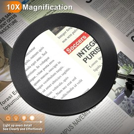 Large 10X Magnifying Glass with Light, 5 in Real Glass Stand Lighted Magnifier, 3 Color Modes Steepless Dimmable LED Magnifying Desk Lamp with Clamp, Hands Free for Close Work Crafts Hobby