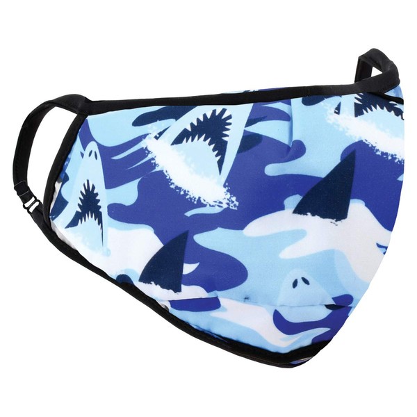 iscream Child's Sharks Ahoy! Double Layer Adjustable Ear Strap Face Mask with Pocket