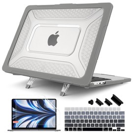 Batianda Upgraded Heavy Duty Case for MacBook Air 15 inch 2025 2024 2023 Release M4 M3 M2 Chip,Honeycomb Hybrid TPU + Matte PC Armor with Reinforced Kickstand,Stable Stand for Long Desk Work, Grey