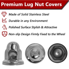 33mm Stainless Steel Lug Nut Covers Rustproof Push-On for Semi Trucks Bullet Flanged Design NO Rust 33 mm x 2.1” Height (60 Pack + Removal Tool)
