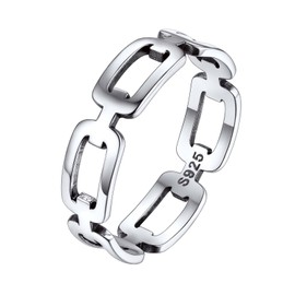 Silvora Women's Men's Chain Ring Curb Chain Fingering 925 Silver Cuban Link Bnadring Adjustable Chain Ring Size 47 (14.8) to 67 (21.4) for Friendship Ring Couple, Sterling silver, silver, No Gemstone