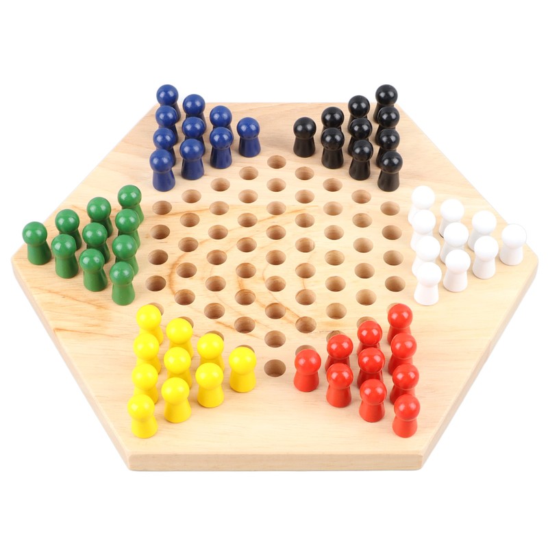 Chinese Checkers Set With Multiple Chess Pieces Wooden Board Interactive