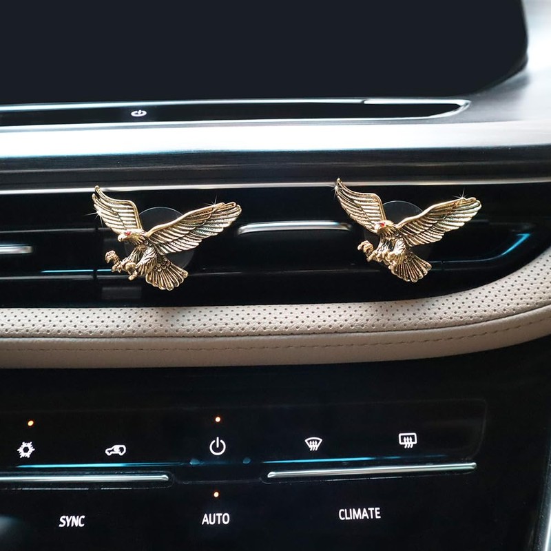 ORIESSE Vintage Eagle Car Air Freshener Vent Clips,2pcs Alloy Golden