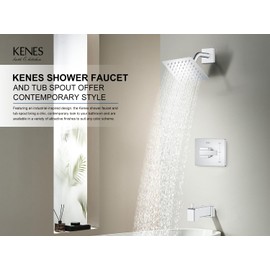 KENES Chrome Tub and Shower Trim Kit, Square Tub Shower Faucet Set Complete with 6-Inch Rainfall Shower Head and Tub Spout, KE-6025A-5 (Shower Valve Included)