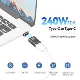 HESKUL 240W USB C Magnetic Adapter, (2 Pack) Straight Magnetic USB C Adapter 24 Pins with USB4 40Gbps 8K 60Hz for Thunderbolt 3/4, MacBook Pro/Air, Swtich and More Type C Devices