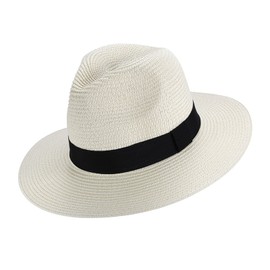 Eight Space Women's Men's Panama Hat, Rollable UV Sun Hat, Wide Brim Straw Hat, Fedora Hat, Beach Summer Hat, Comfortable 50+ Skin-Friendly, White, 30-35