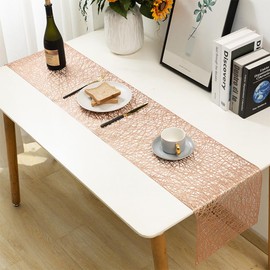 Hosoncovy Hollow Table Runner Non-slip Decorative PVC Table Mats Placemat Protective Heat Resistant Mats for Home Party Kitchen Dining Wedding Decor (30CM X 150CM) (Rose Gold)