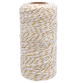 Gold and White Twine,100M/328 Feet 2 mm Cotton Baker's Twine,Christmas String,Heavy Duty Packing String for DIY Crafts and Gift Wrapping