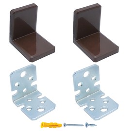 MR BRACKET Brown Shelf L Brackets, Heavy Duty Metal Cabinet Hanging Brackets, Stainless Steel Plastic Cover Corner Brace, Furniture Anchors for Baby Proofing